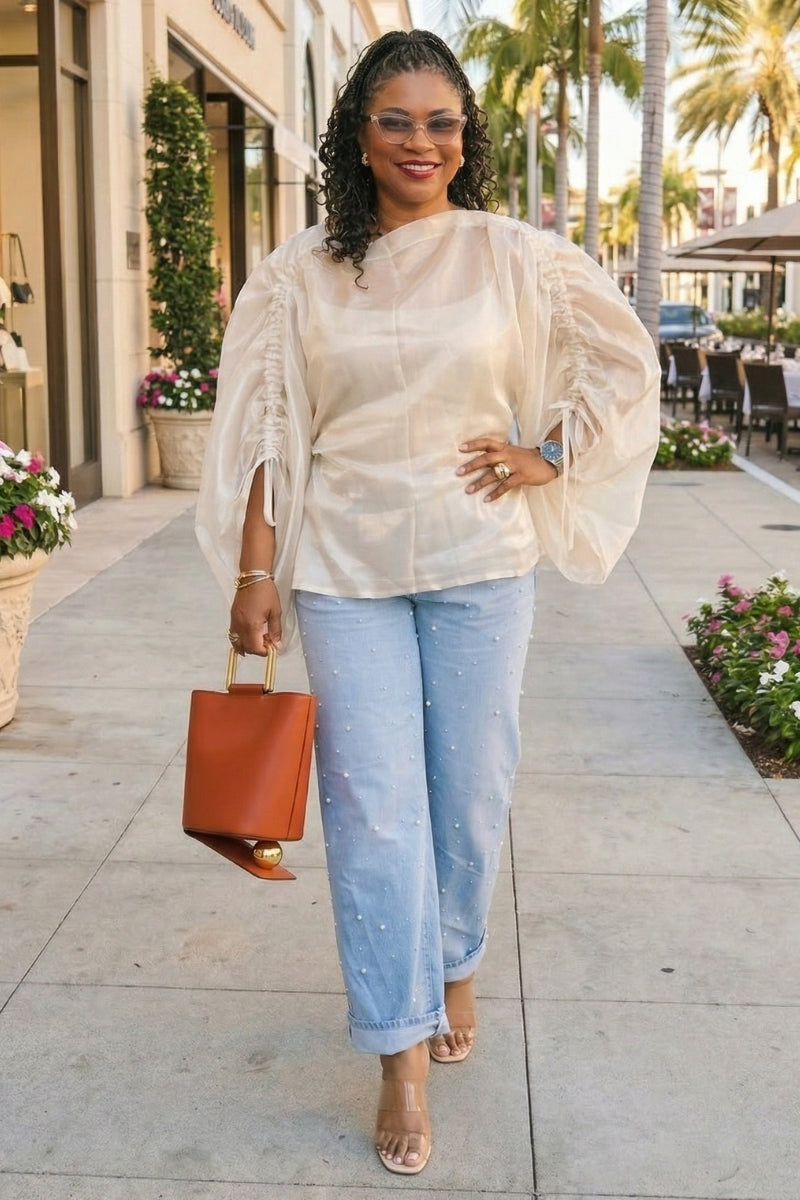 Motúndé Gilded Draped Top | Ivory