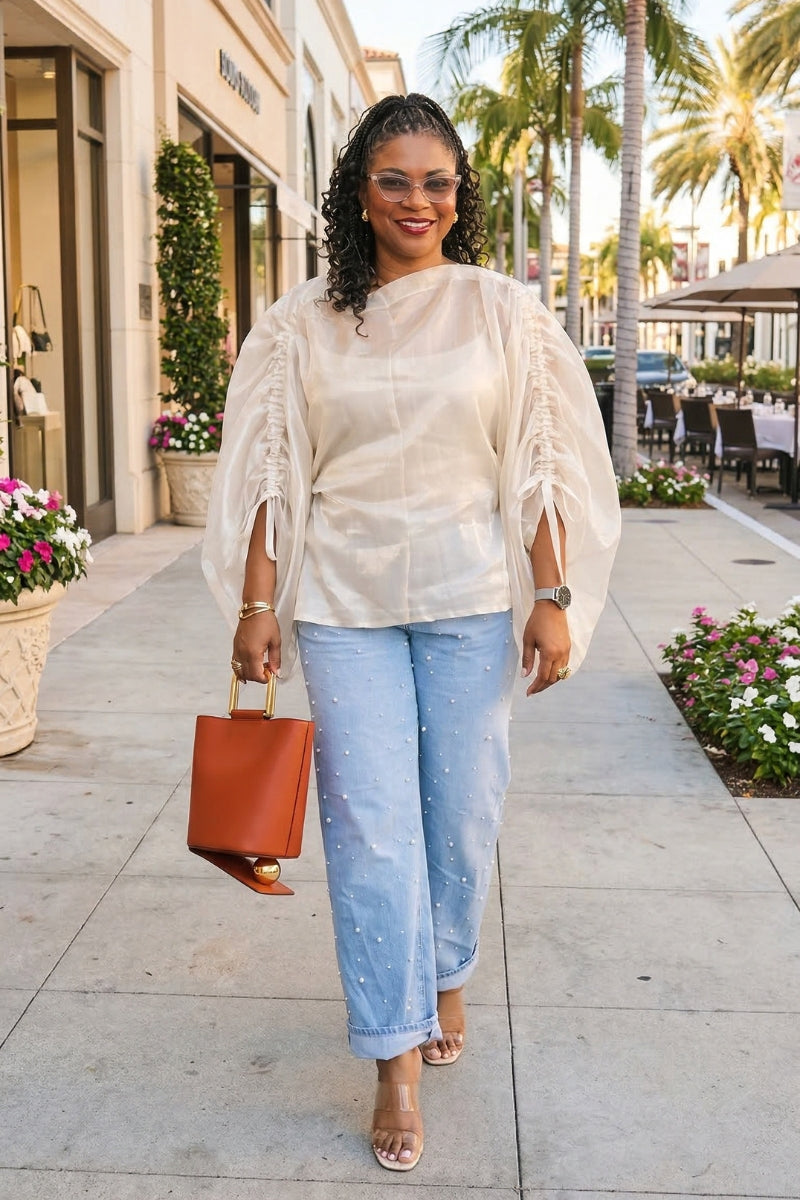 Motúndé Gilded Draped Top | Ivory