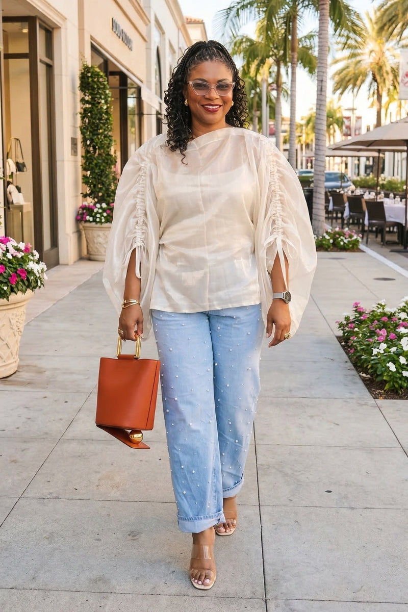 Motúndé Gilded Draped Top | Ivory