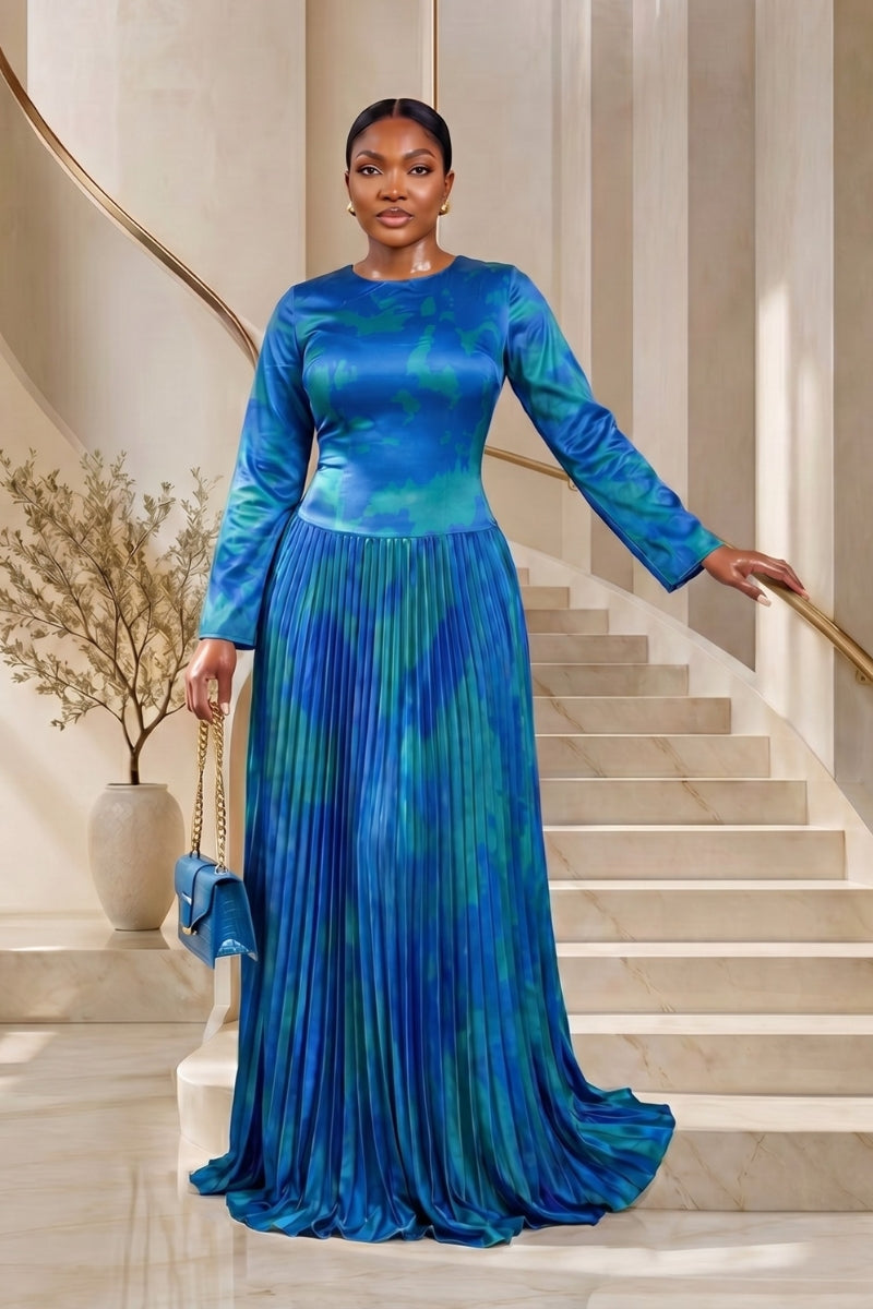 Cascade Pleat Dress | Blue