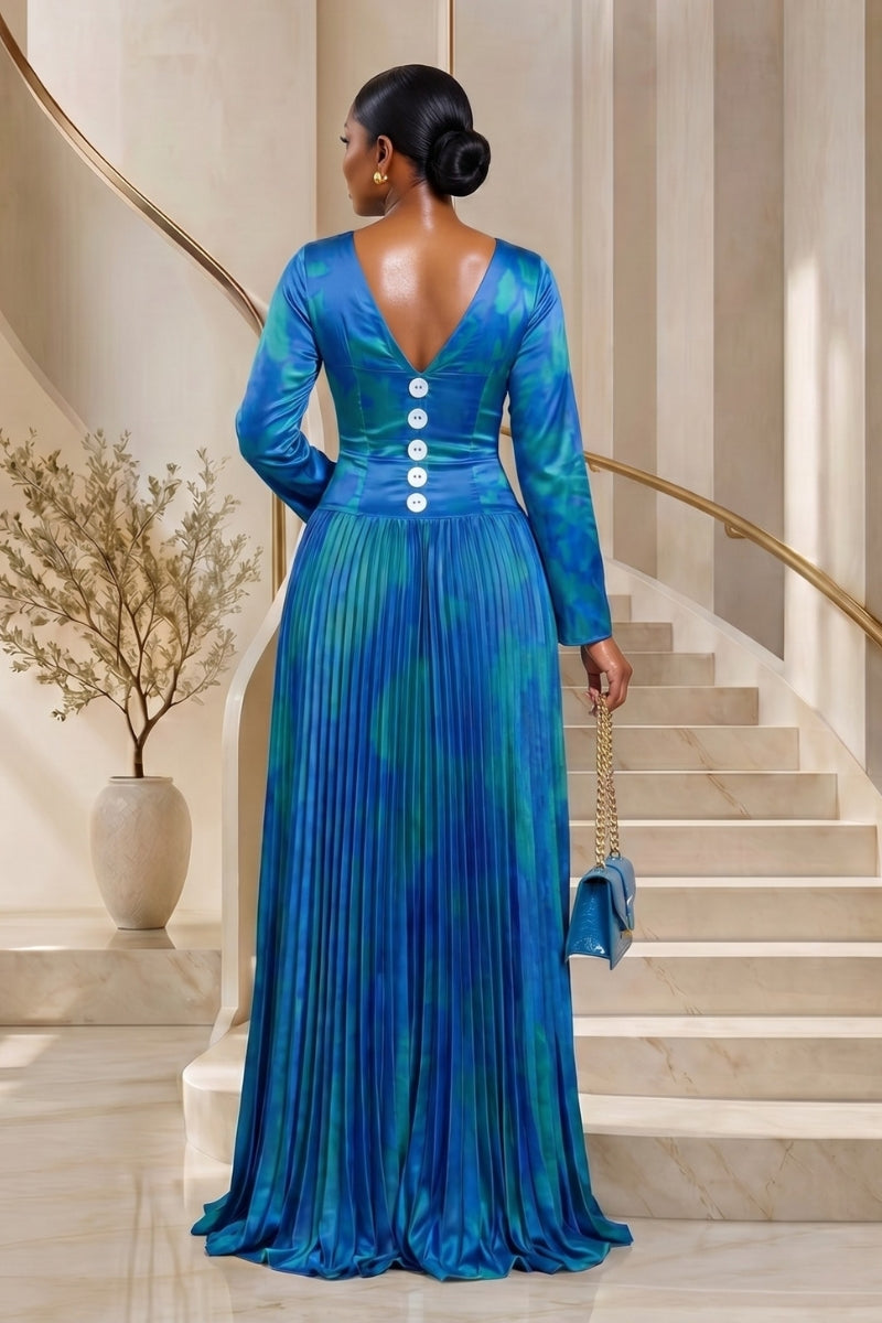 Cascade Pleat Dress | Blue