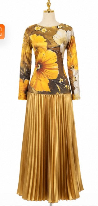Cascade Pleat Dress | Gold _PRE-ORDER