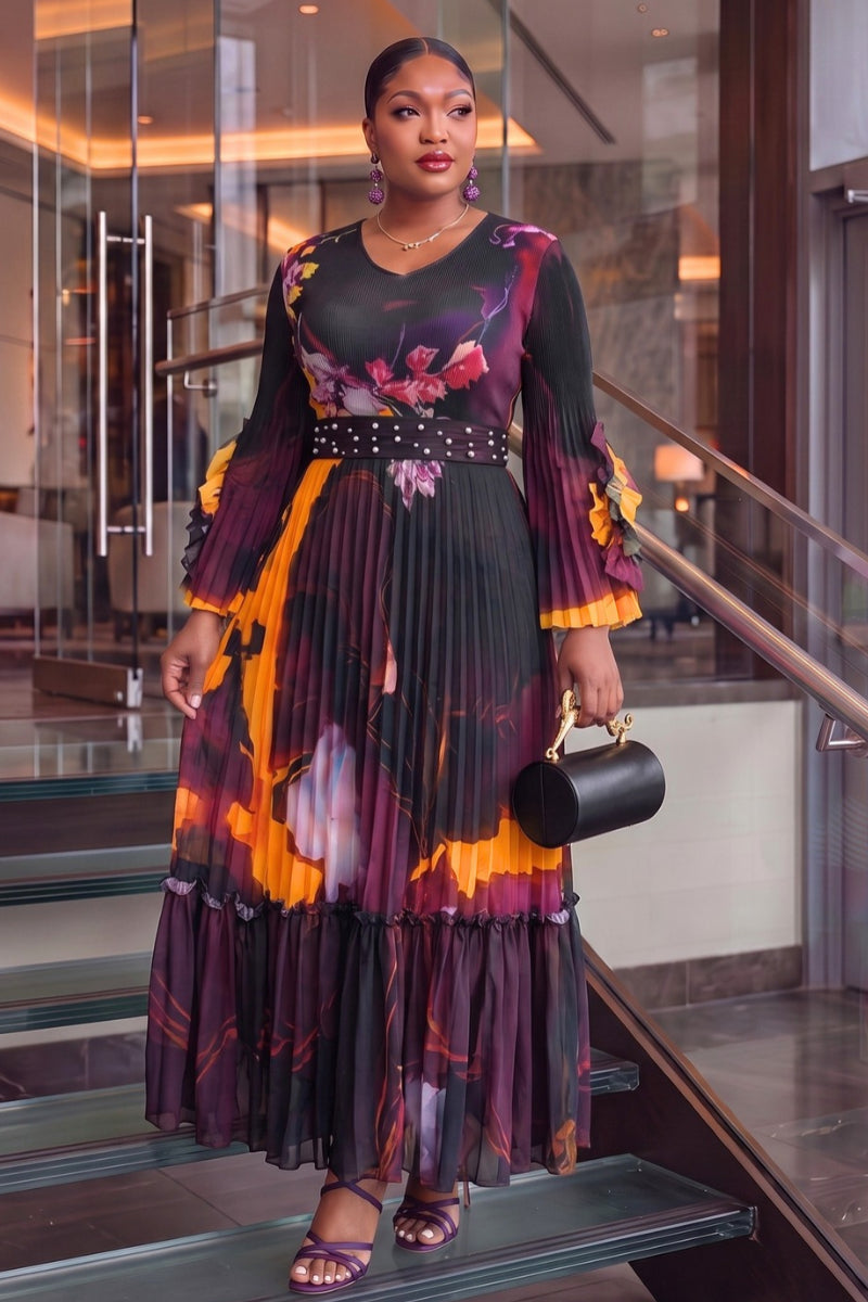 Lyselle Bloom Pleat Dress | Black Multi