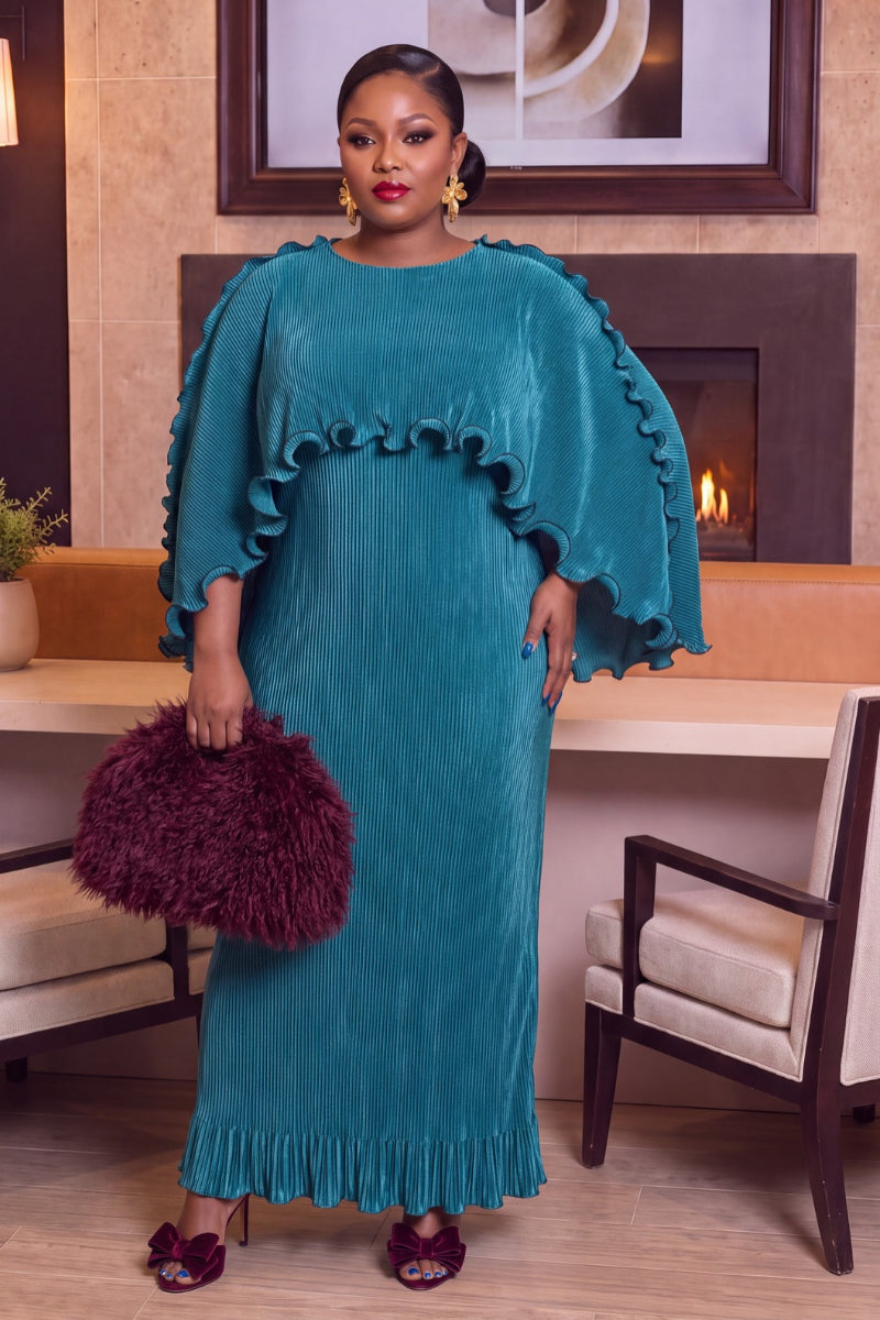Avielle Ruffle Pleat Dress | Teal