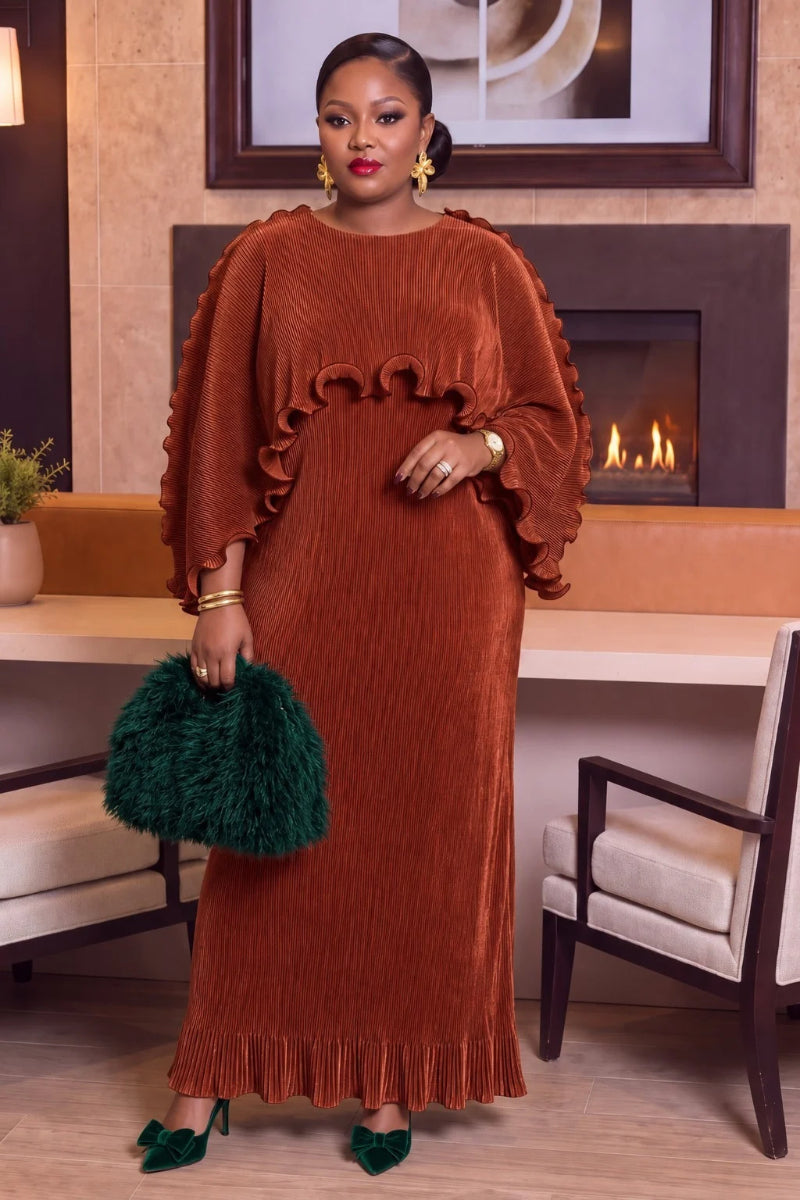 Avielle Ruffle Pleat Dress | Rust