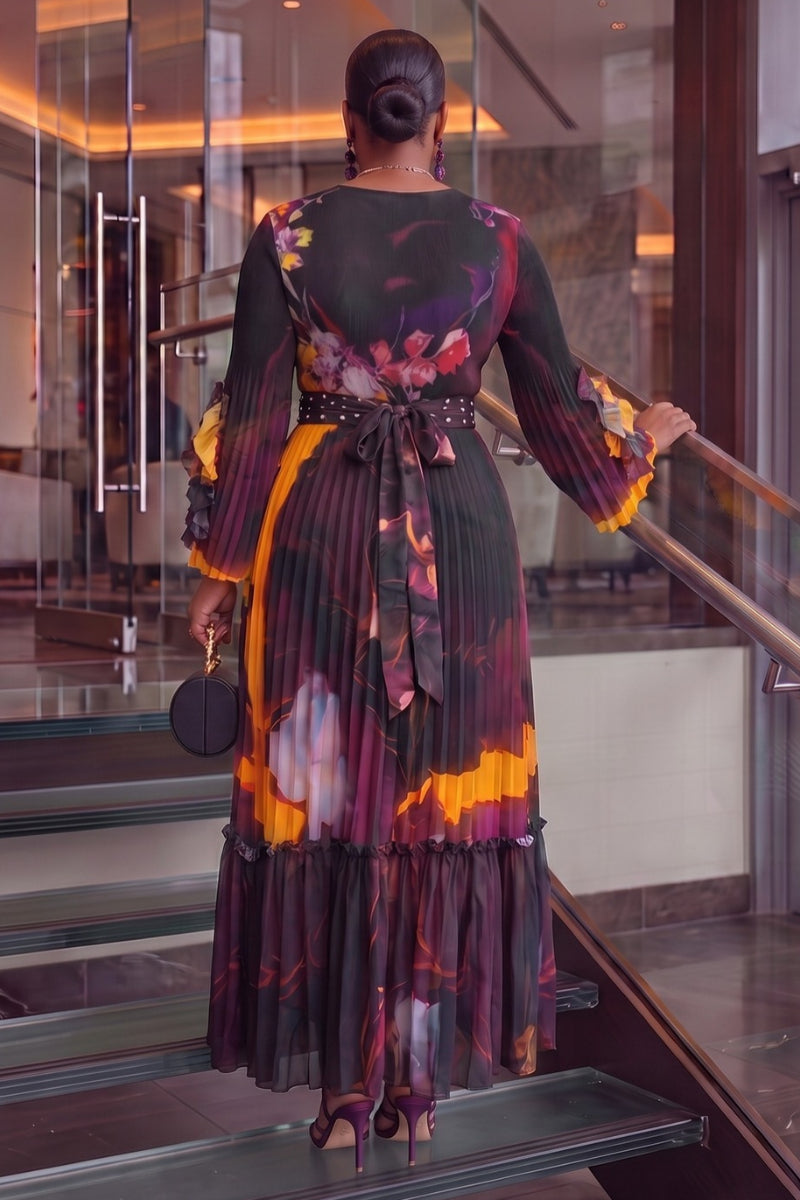 Lyselle Bloom Pleat Dress | Black Multi