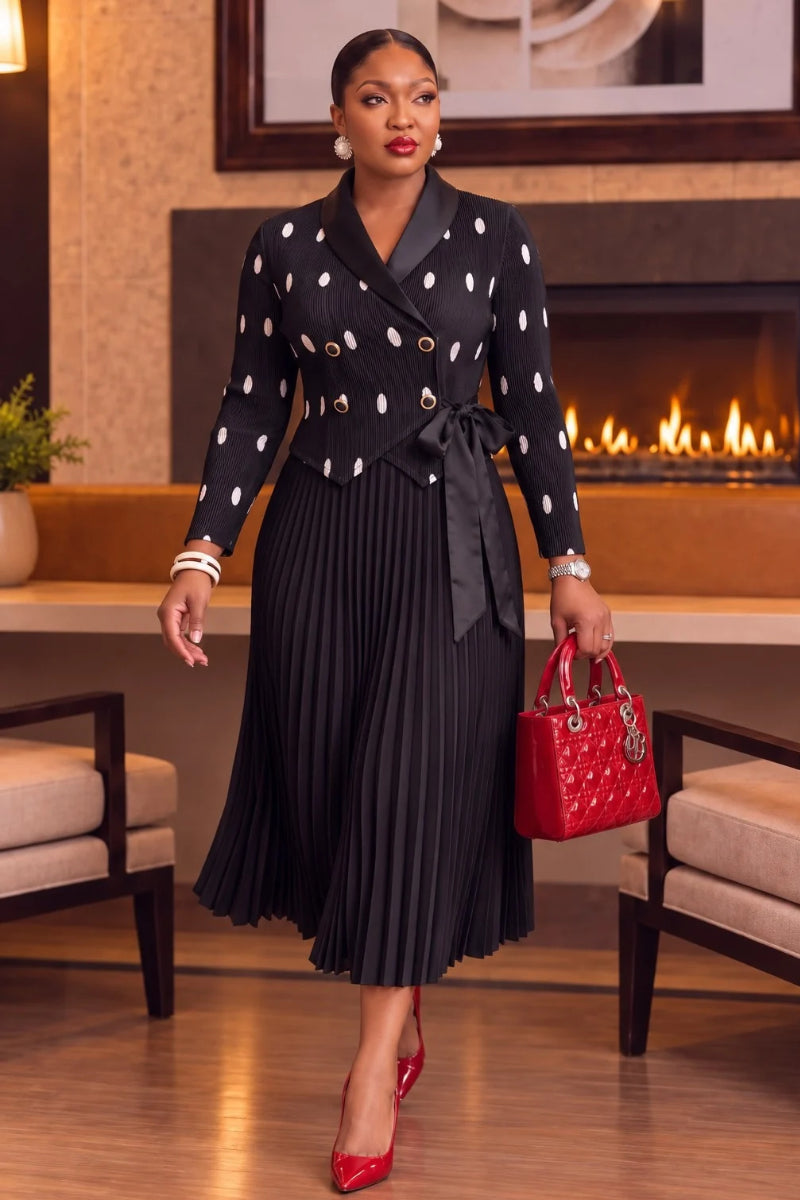 Cavelle Polka Pleat Dress