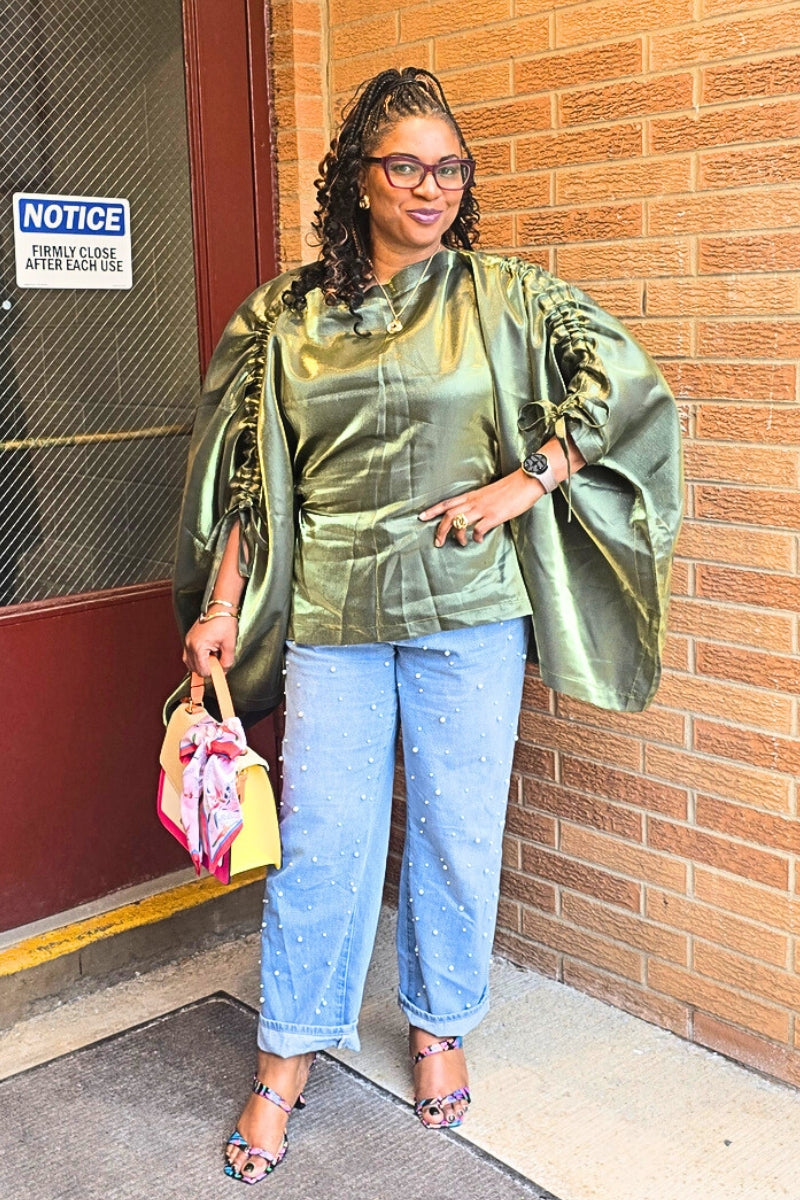 Motúndé Gilded Draped Top | Olive green