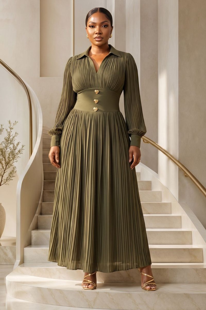 Sculpted Pleat Maxi | Green