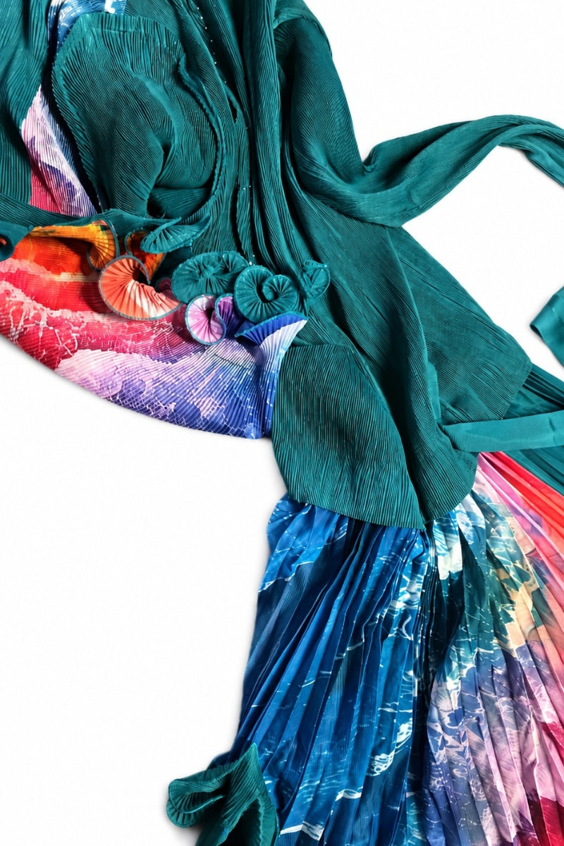 Velisse Ruffle Pleat Dress | Greenish Blue