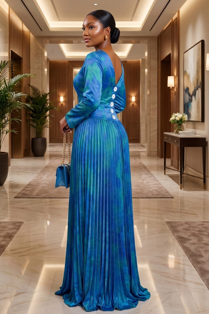 Cascade Pleat Dress | Blue