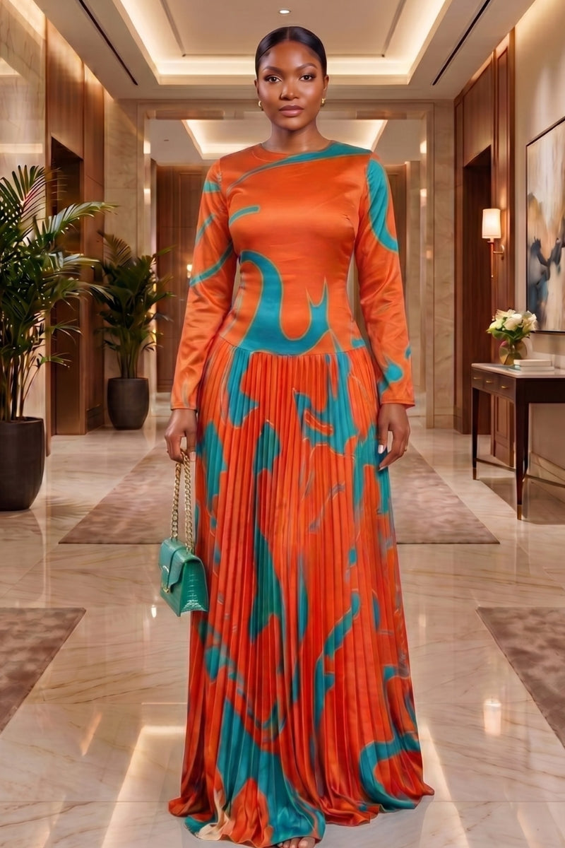 Cascade Pleat Dress | Orange