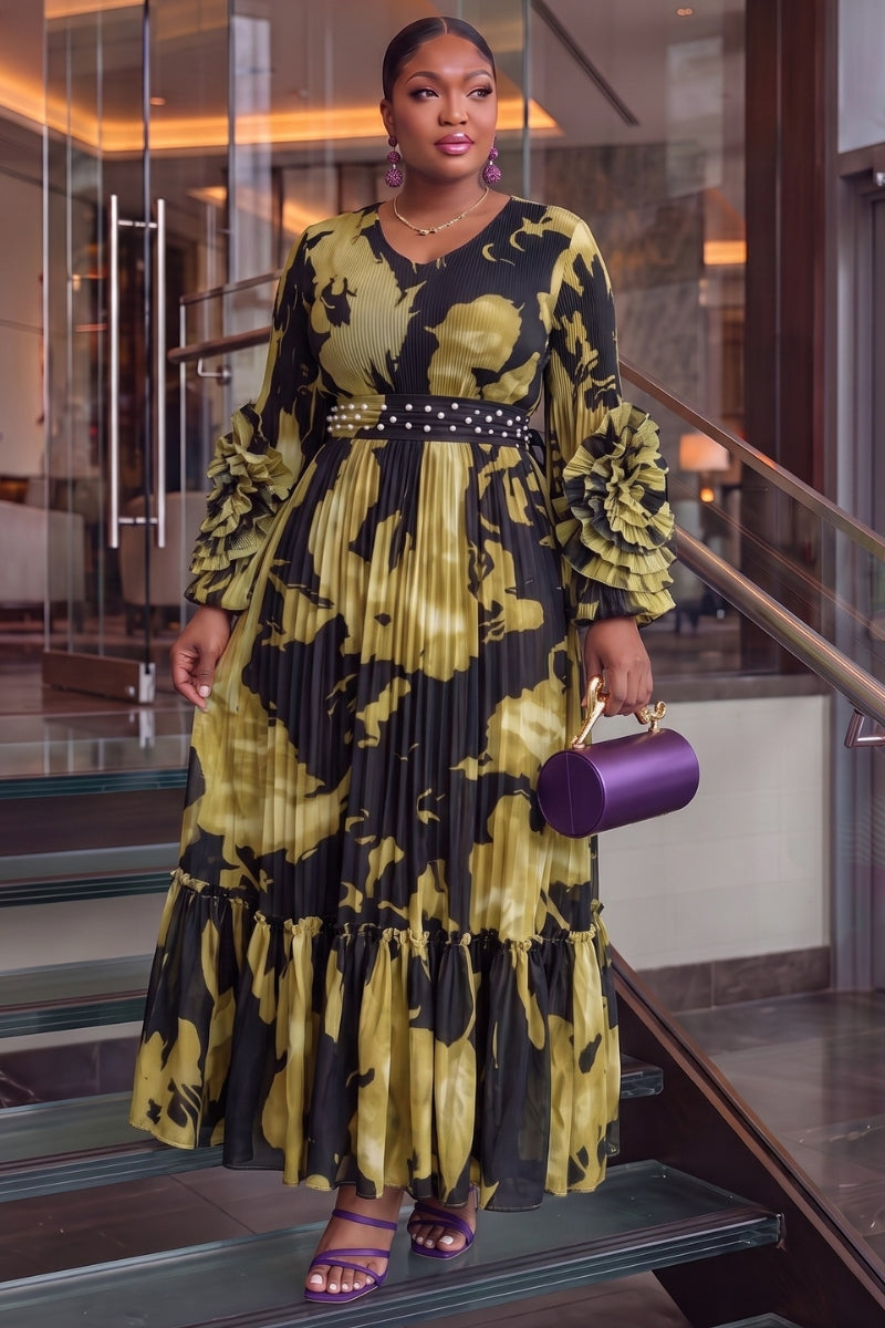 Lyselle Bloom Pleat Dress | Black Multi
