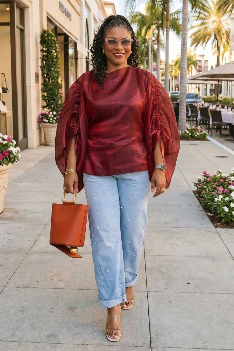 Motúndé Gilded Draped Top |  Burgundy