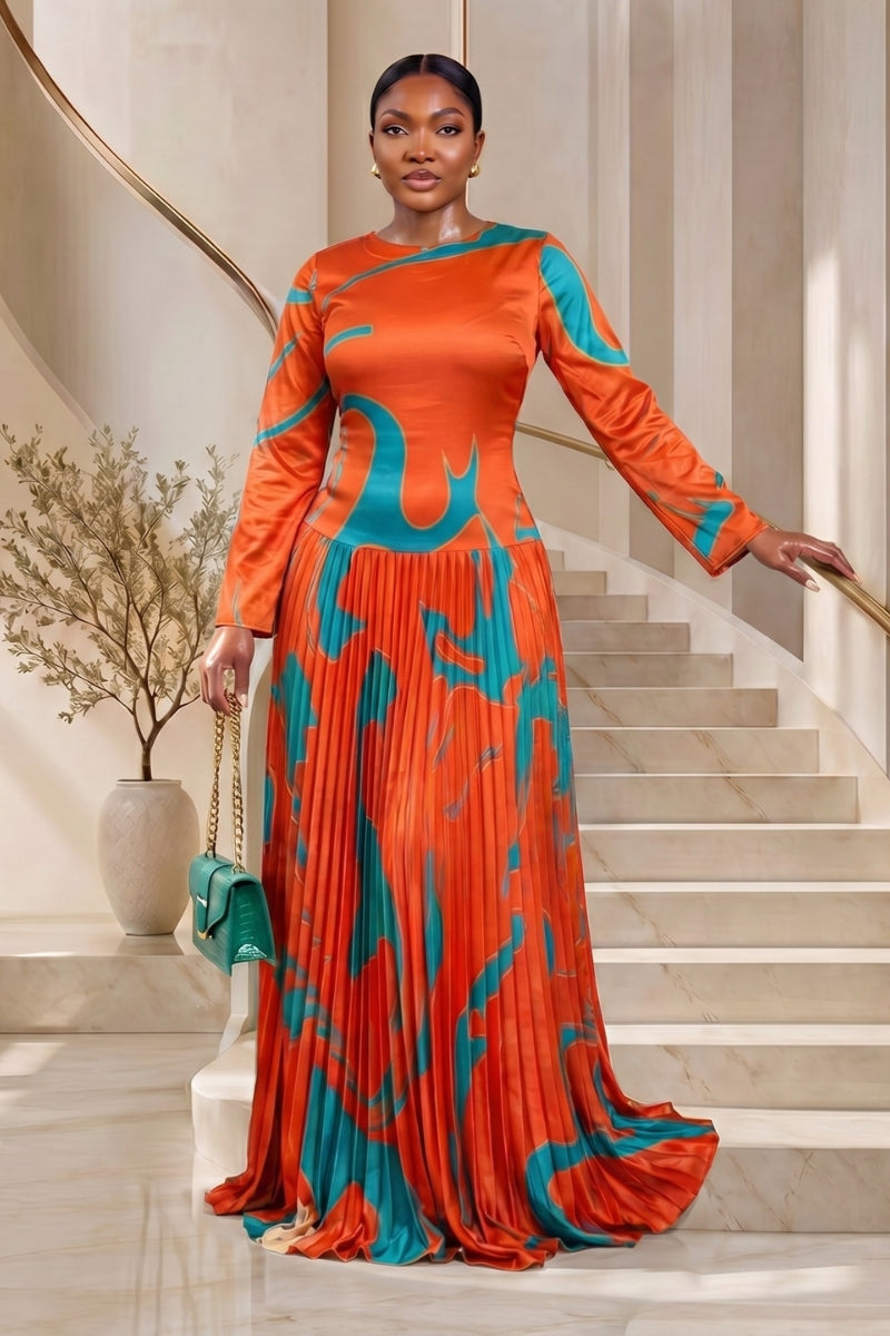 Cascade Pleat Dress | Orange