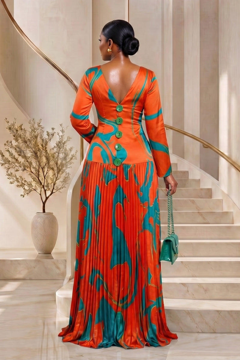 Cascade Pleat Dress | Orange