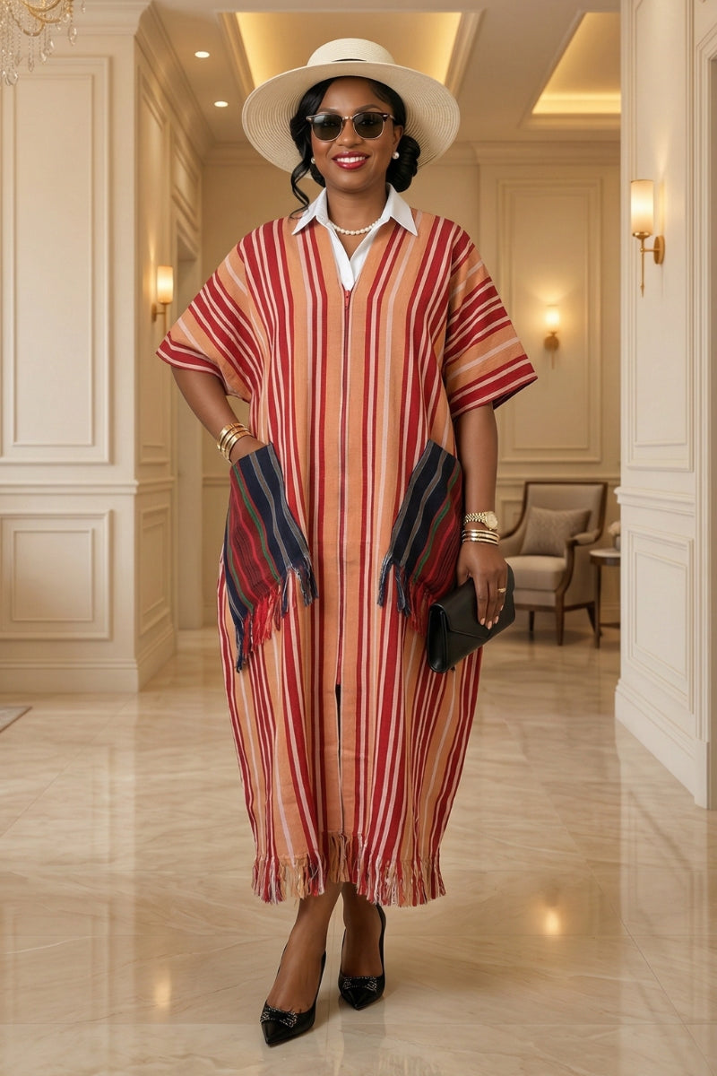 Regal Fringe Kaftan | Burgundy