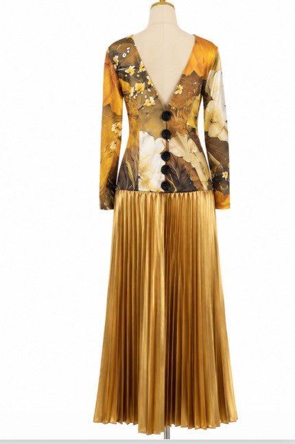 Cascade Pleat Dress | Gold _PRE-ORDER