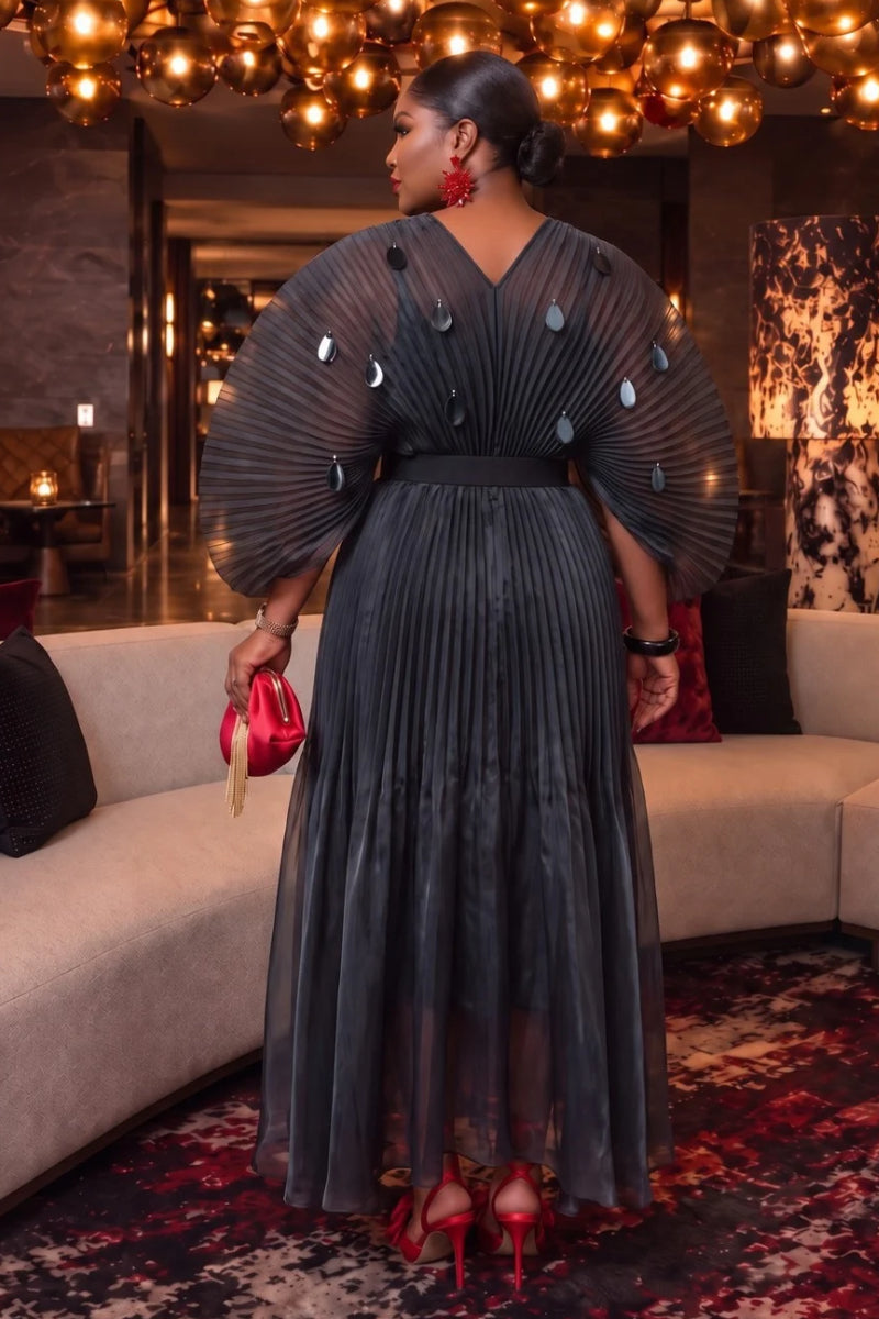 Aureline Veil Pleat Dress | Black