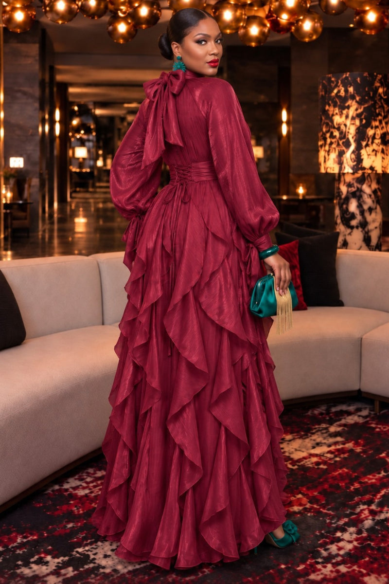 Seraphine Cascade Dress | Wine