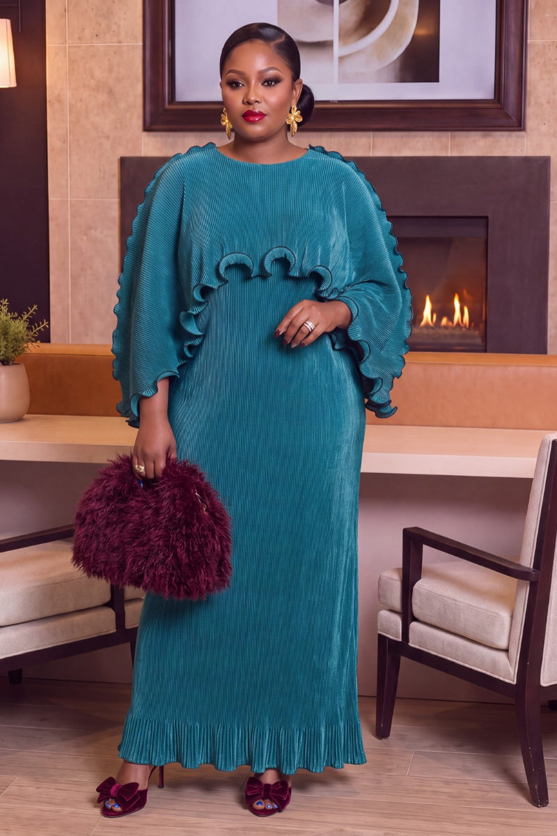 Avielle Ruffle Pleat Dress | Teal