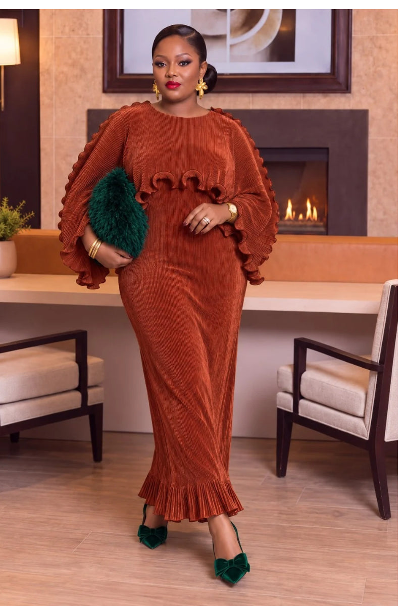 Avielle Ruffle Pleat Dress | Rust