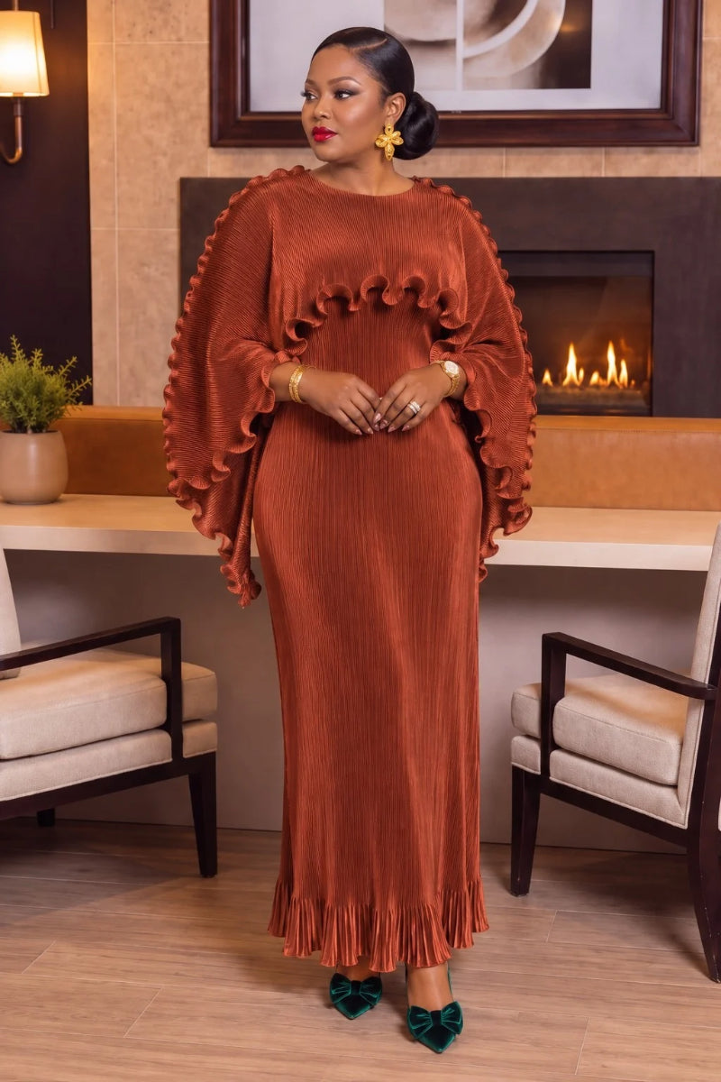 Avielle Ruffle Pleat Dress | Rust