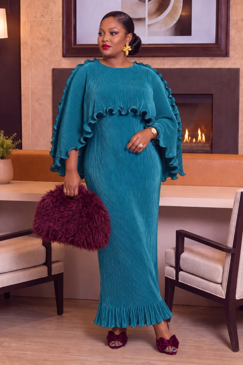 Avielle Ruffle Pleat Dress | Teal