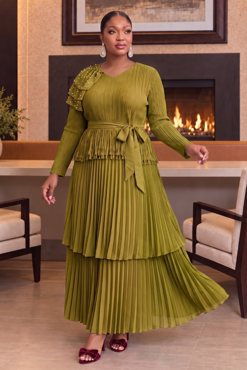 Amarisse Pearl Skirt Set | Olive Green