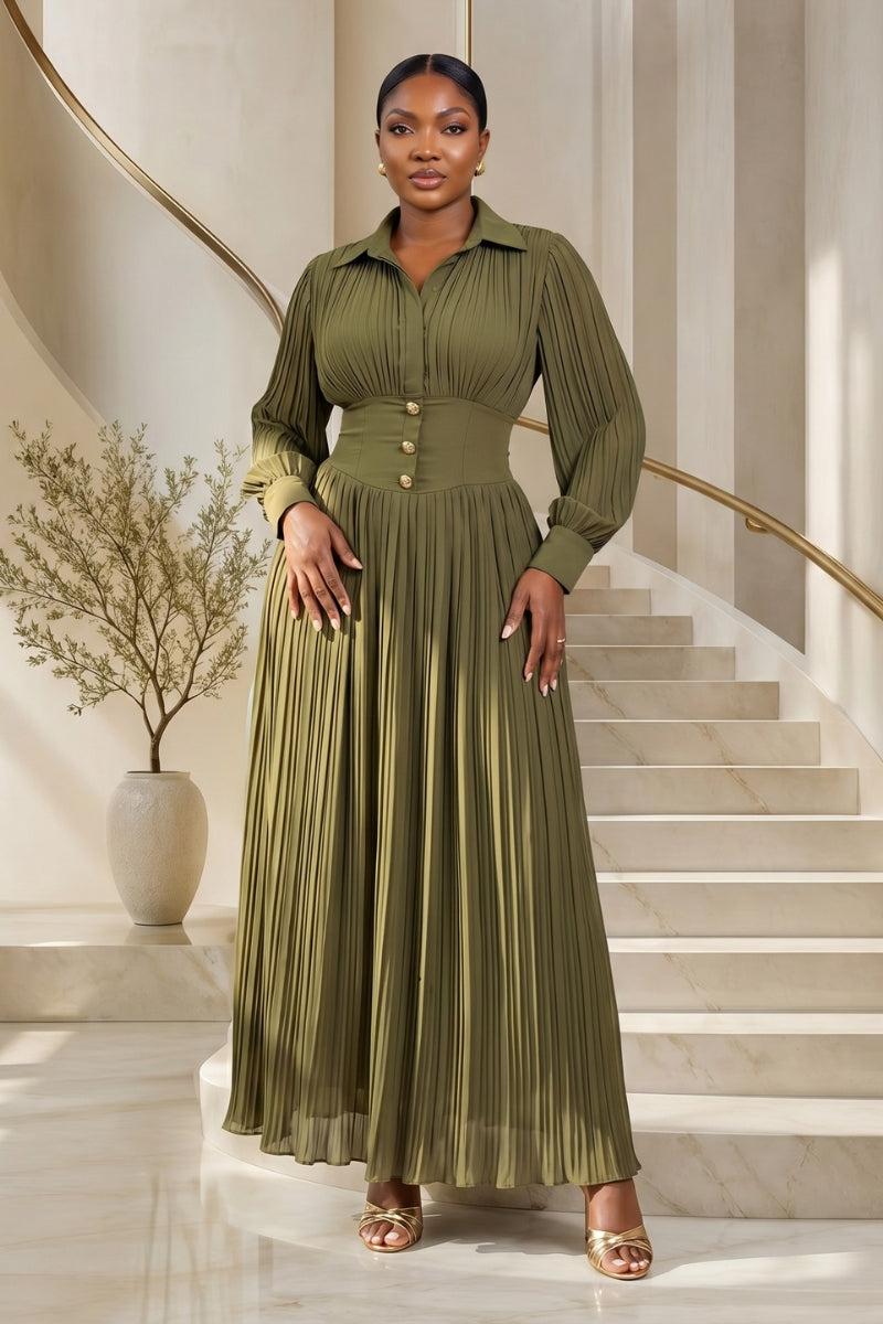 Sculpted Pleat Maxi | Red