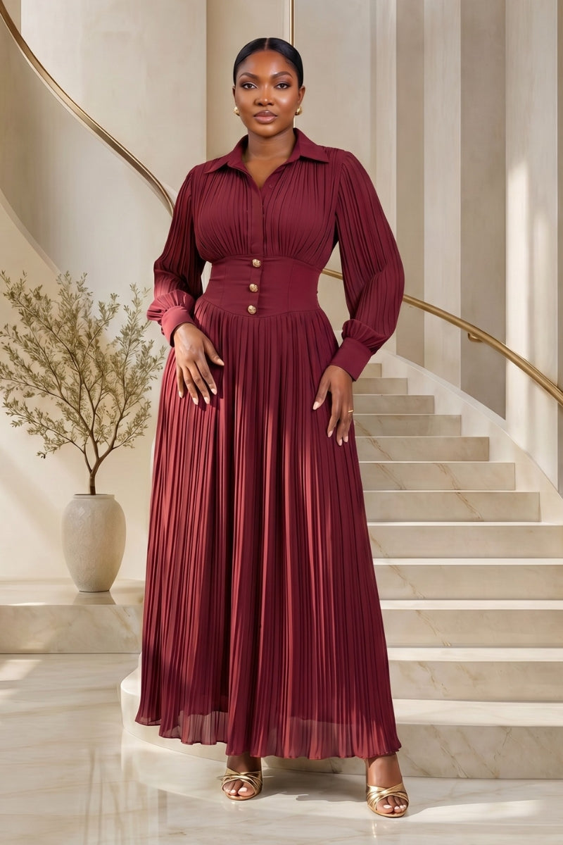 Sculpted Pleat Maxi | Red