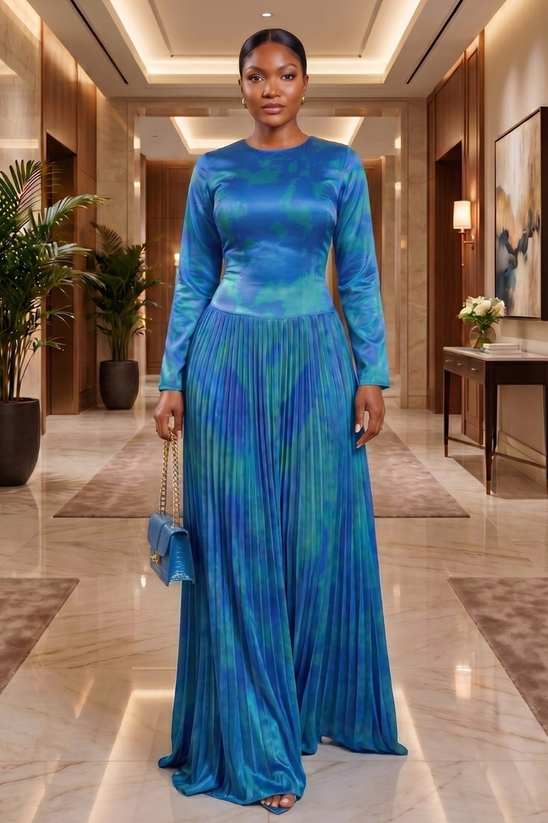 Cascade Pleat Dress | Blue