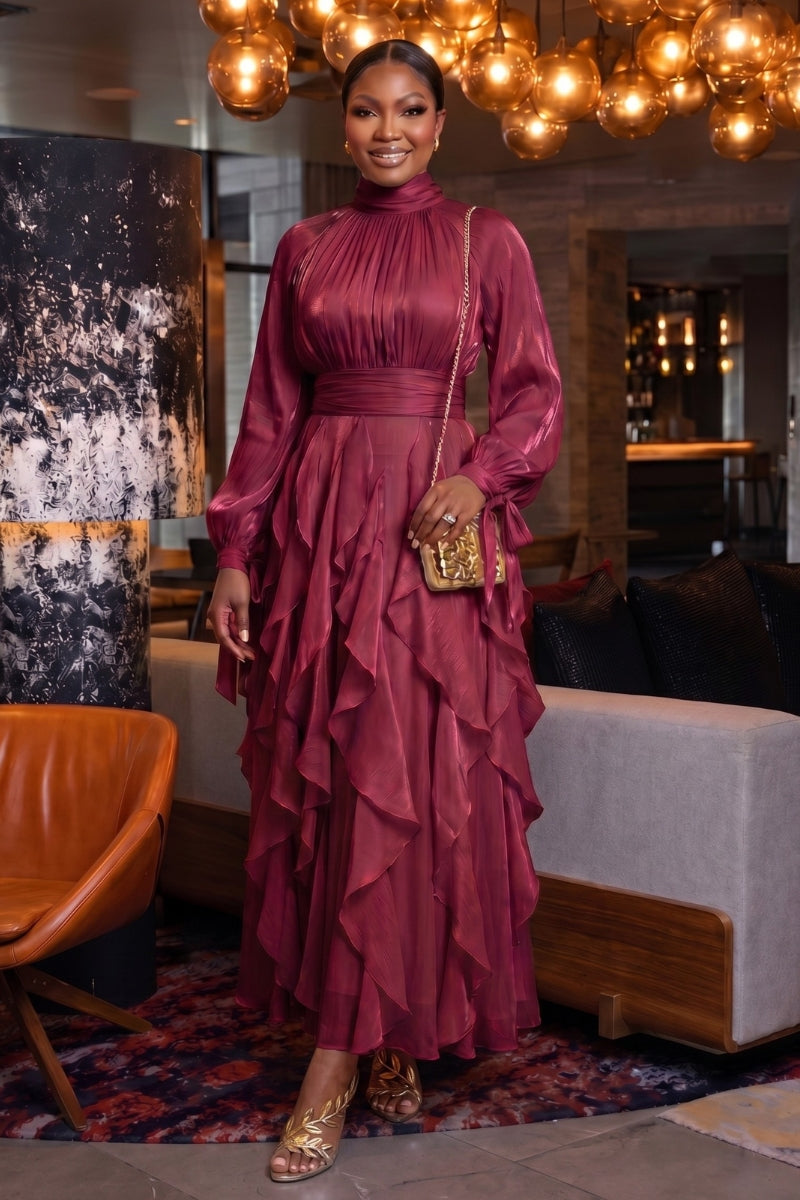 Seraphine Cascade Dress | Wine