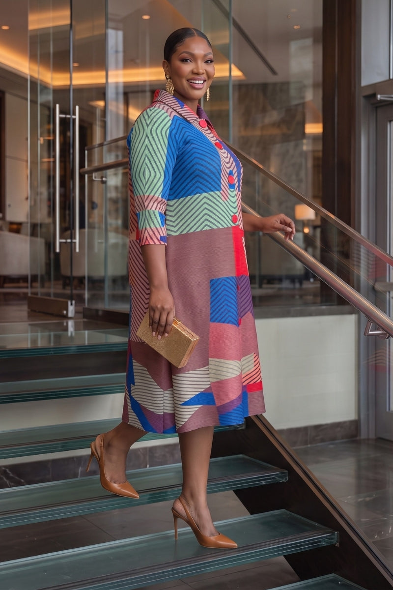 Aveline Mosaic Bounce Dress| Pink Berry