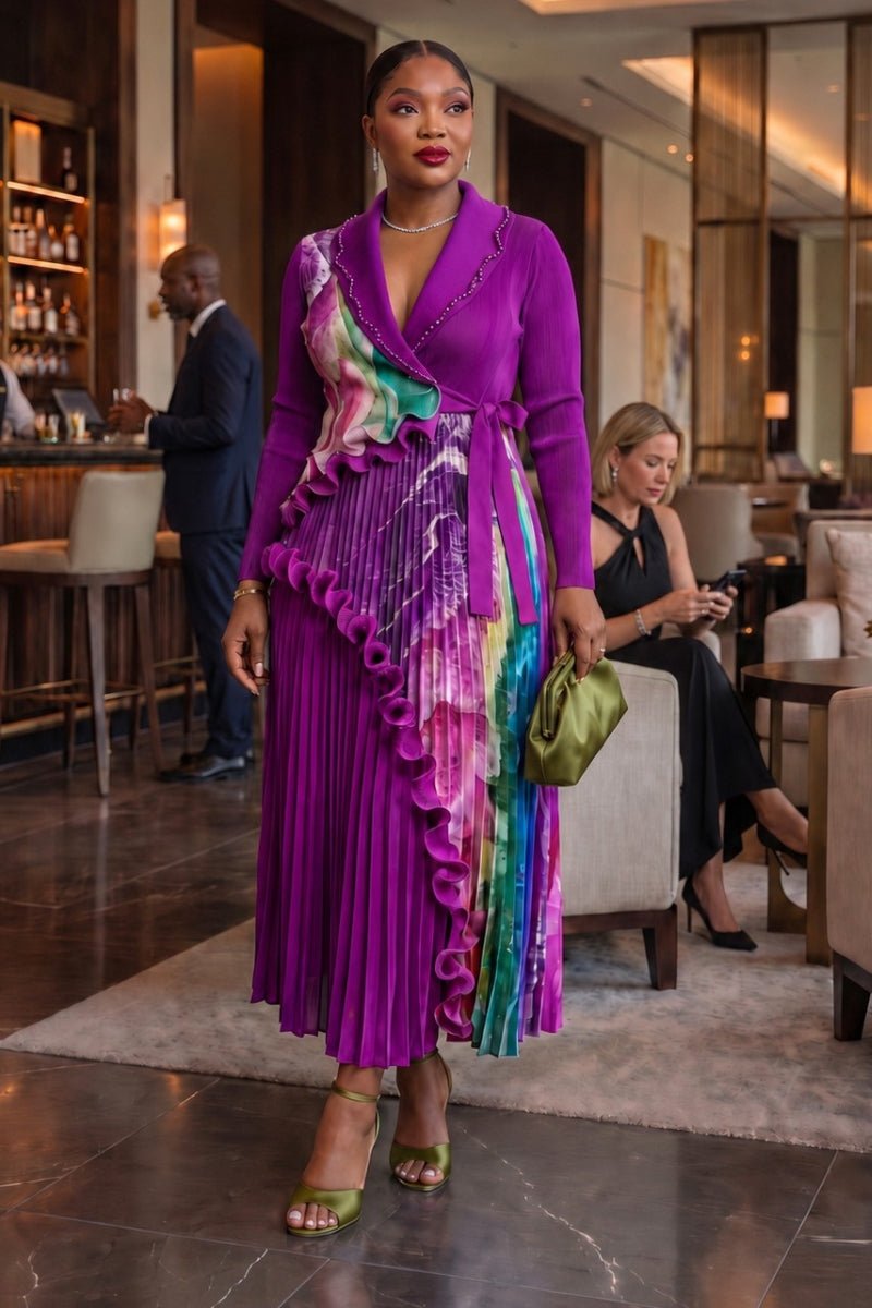 Velisse Ruffle Pleat Dress | Purple