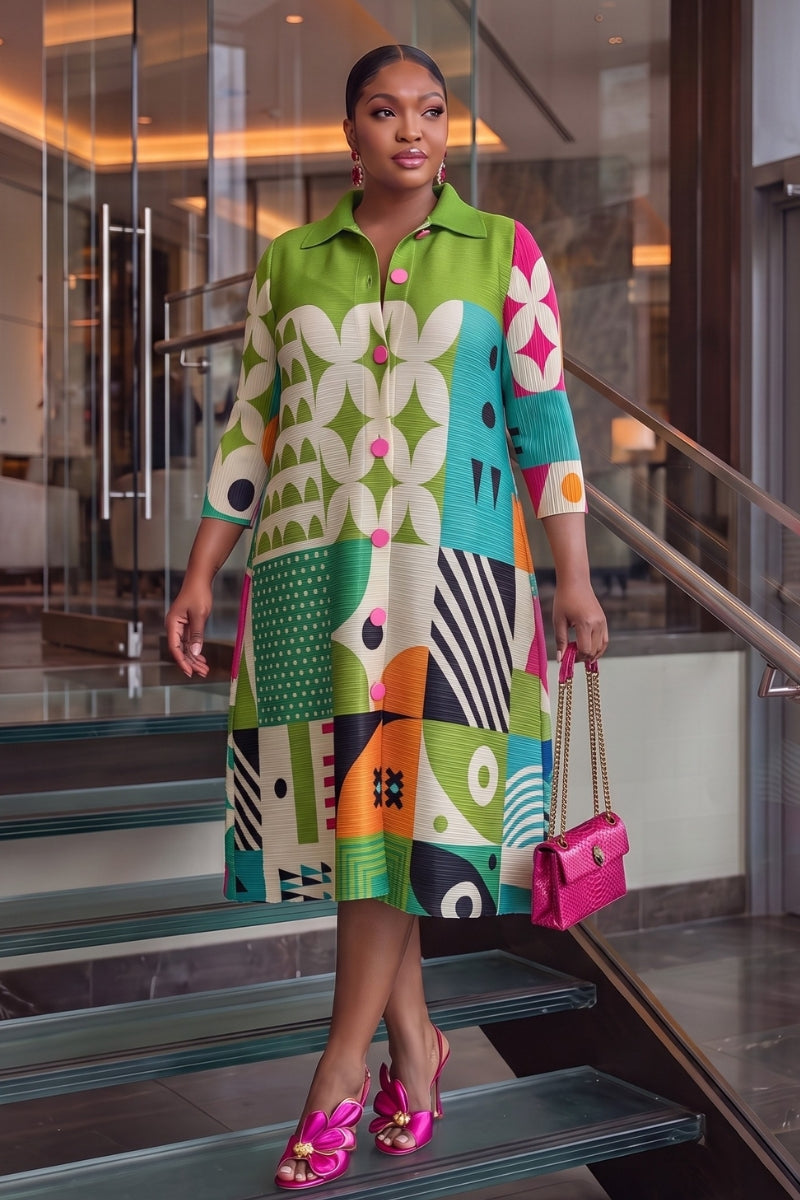 Aveline Mosaic Bounce Dress  | Lime green