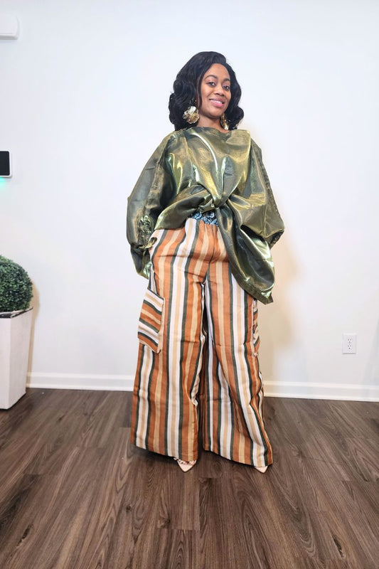 Motúndé Gilded Draped Top | Olive green